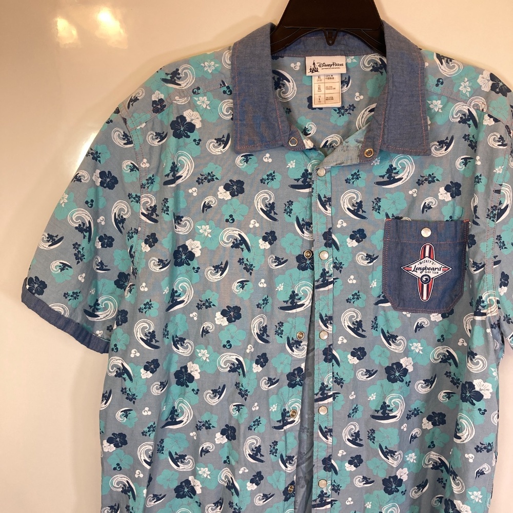 Mickey Mouse Surf Mens Disney Snap Short Sleeve Collared Shirt Sz XL - Picture 7 of 16